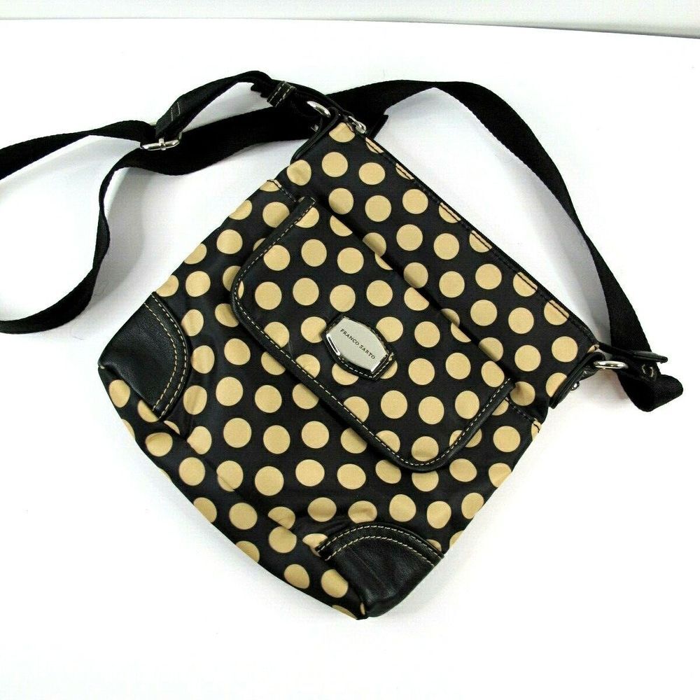 Franco Sarto Cross Body‎ Bag Black/Beige Polka Dot Handbag FS 1393X